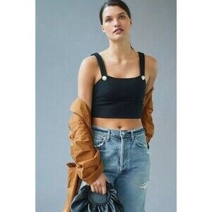 NWT Maeve Textured Black Crop Top